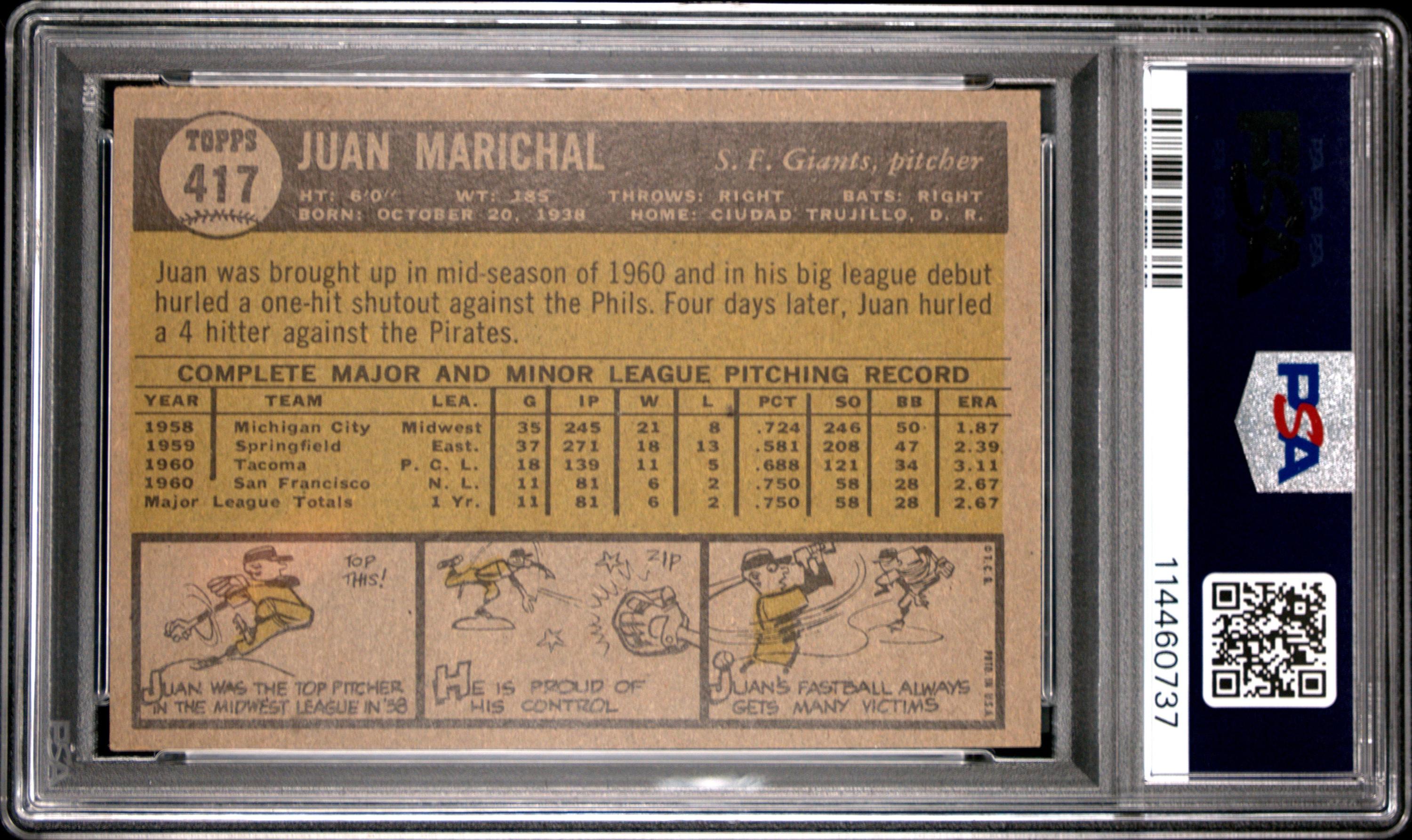 A 1961 Topps Juan Marichal Rookie Baseball Card No. 417 (PSA 5 EX)