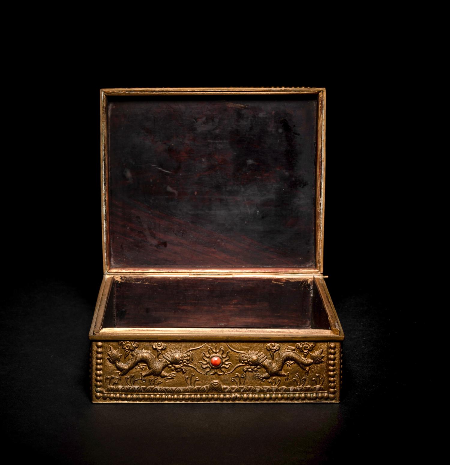 A Celadon Jade Inset Brass Box