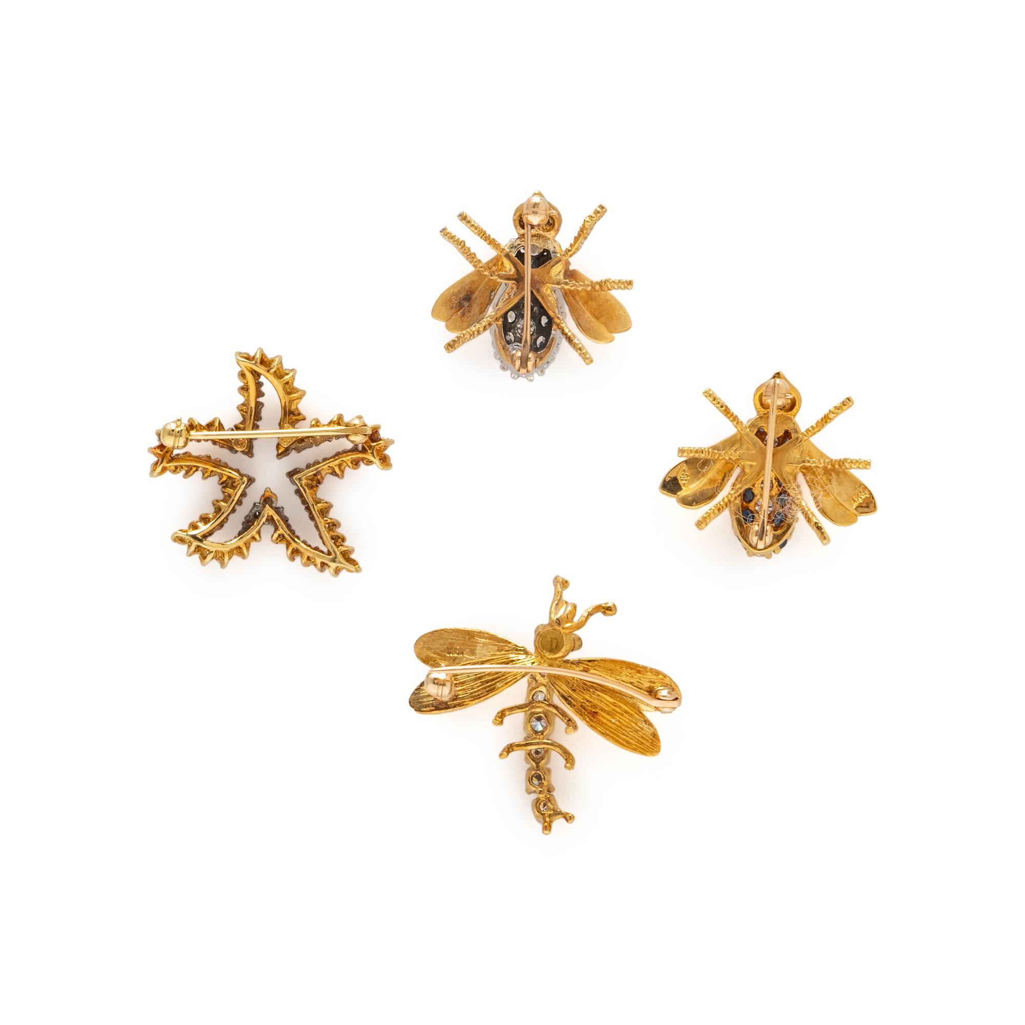 COLLECTION OF YELLOW GOLD AND DIAMOND PINS