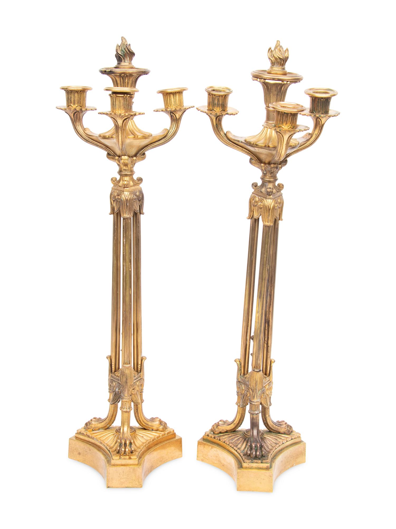A Pair of French Gilt Bronze Four-Light Candelabra