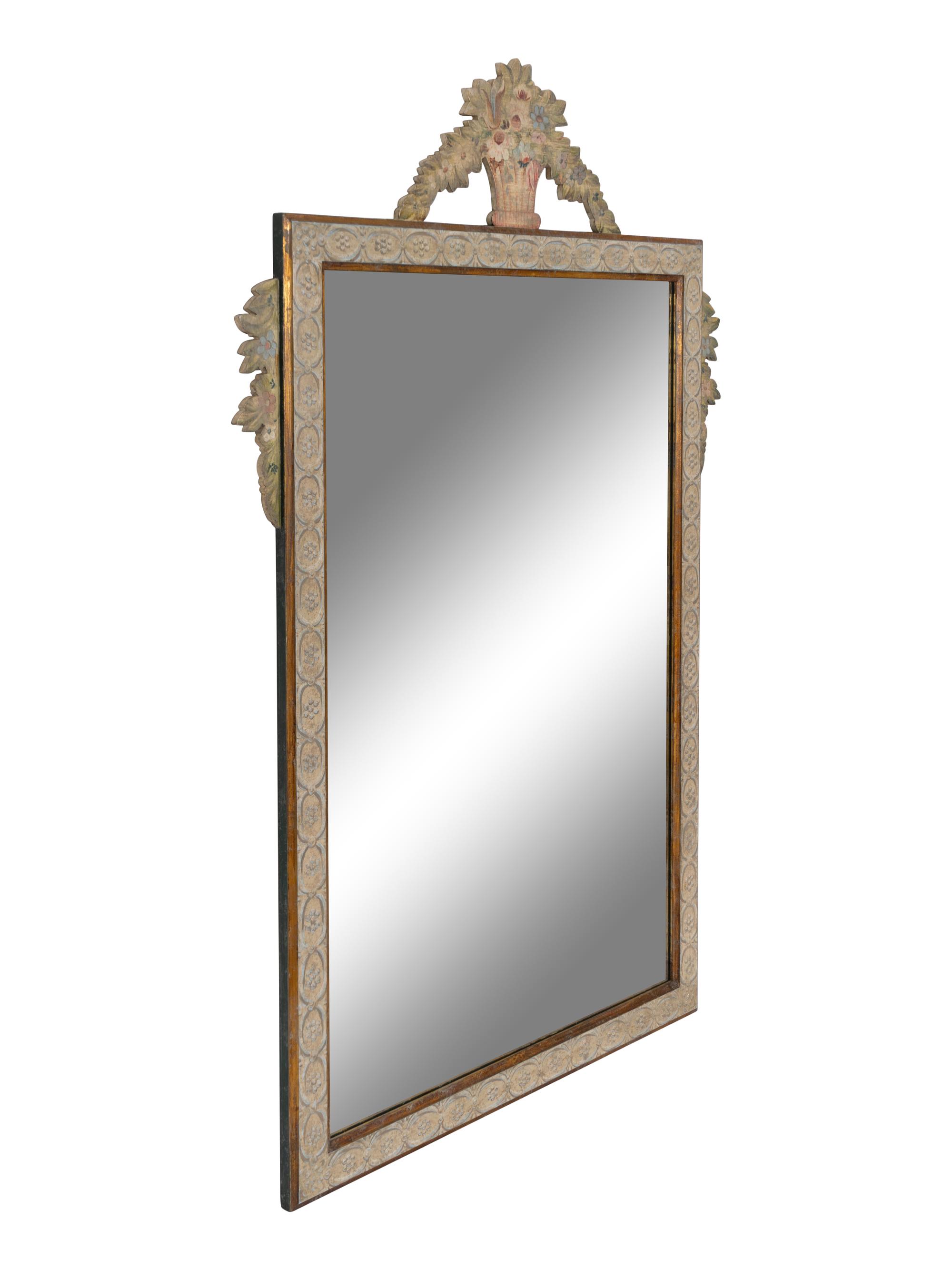 A Large Provincial Style Parcel Gilt Paint Decorated Mirror