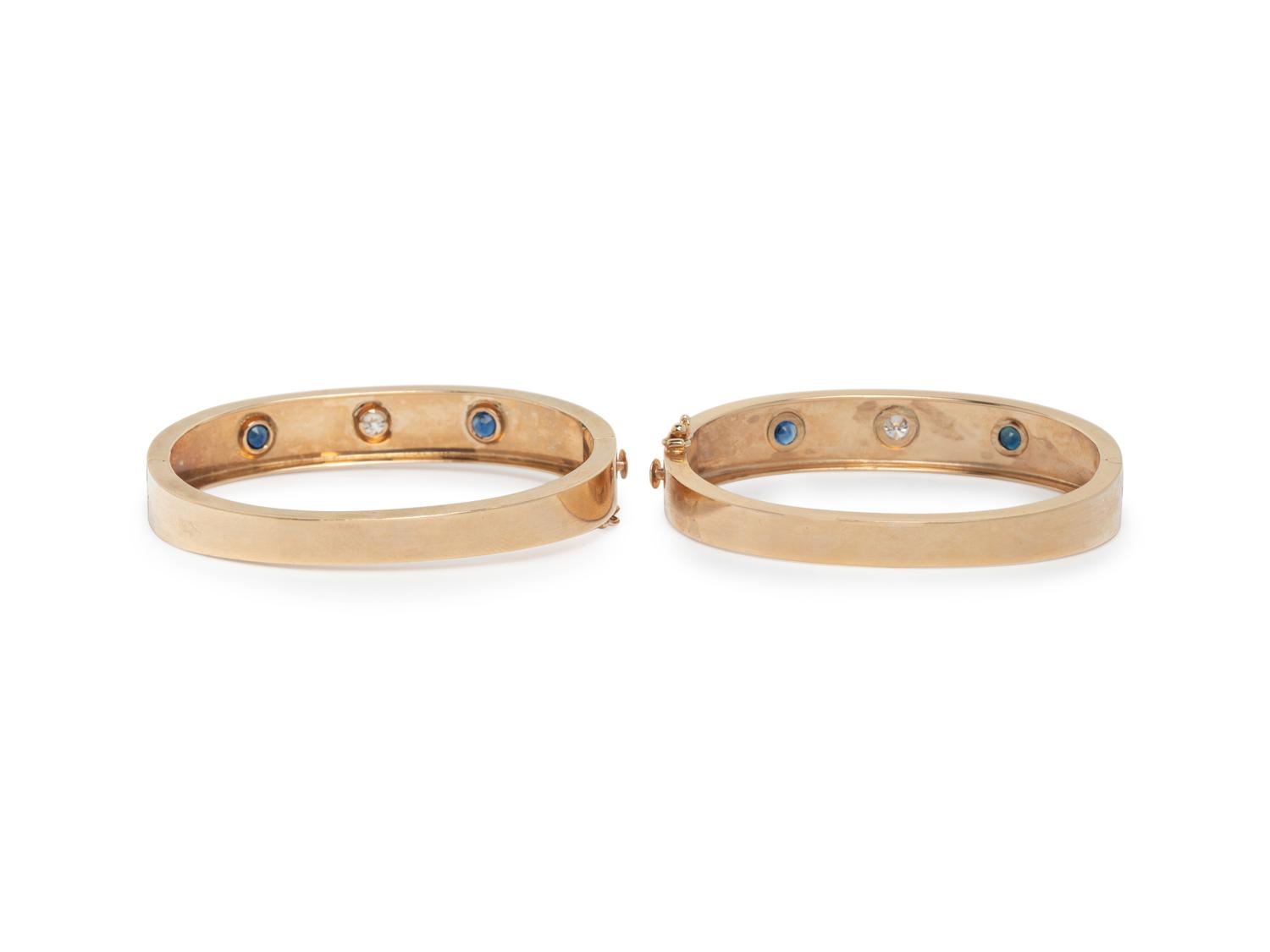 PAIR OF YELLOW GOLD, DIAMOND, AND SAPPHIRE BANGLE BRACELETS