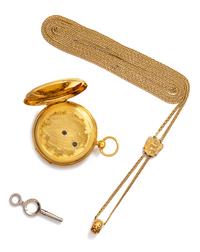A Yellow Gold Open Face Pocketwatch and Chain,