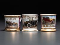 Three Open Touring Car Porcelain Occupational Shaving Mugs