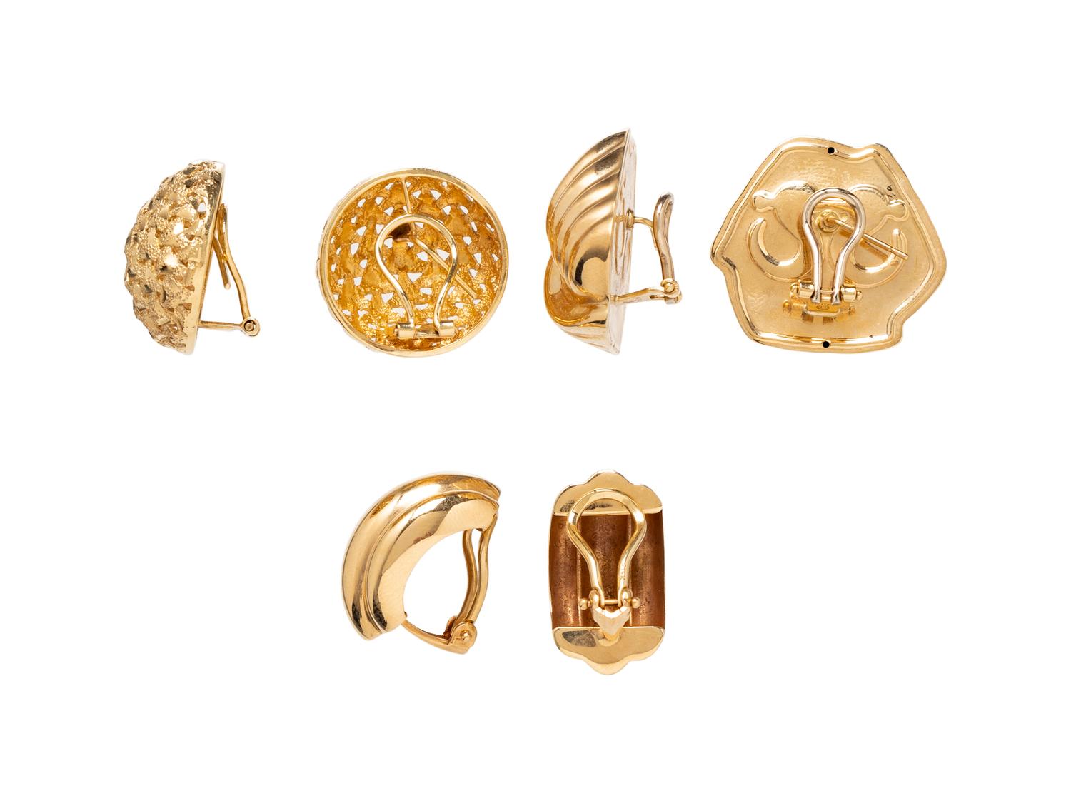 COLLECTION OF YELLOW GOLD EARCLIPS