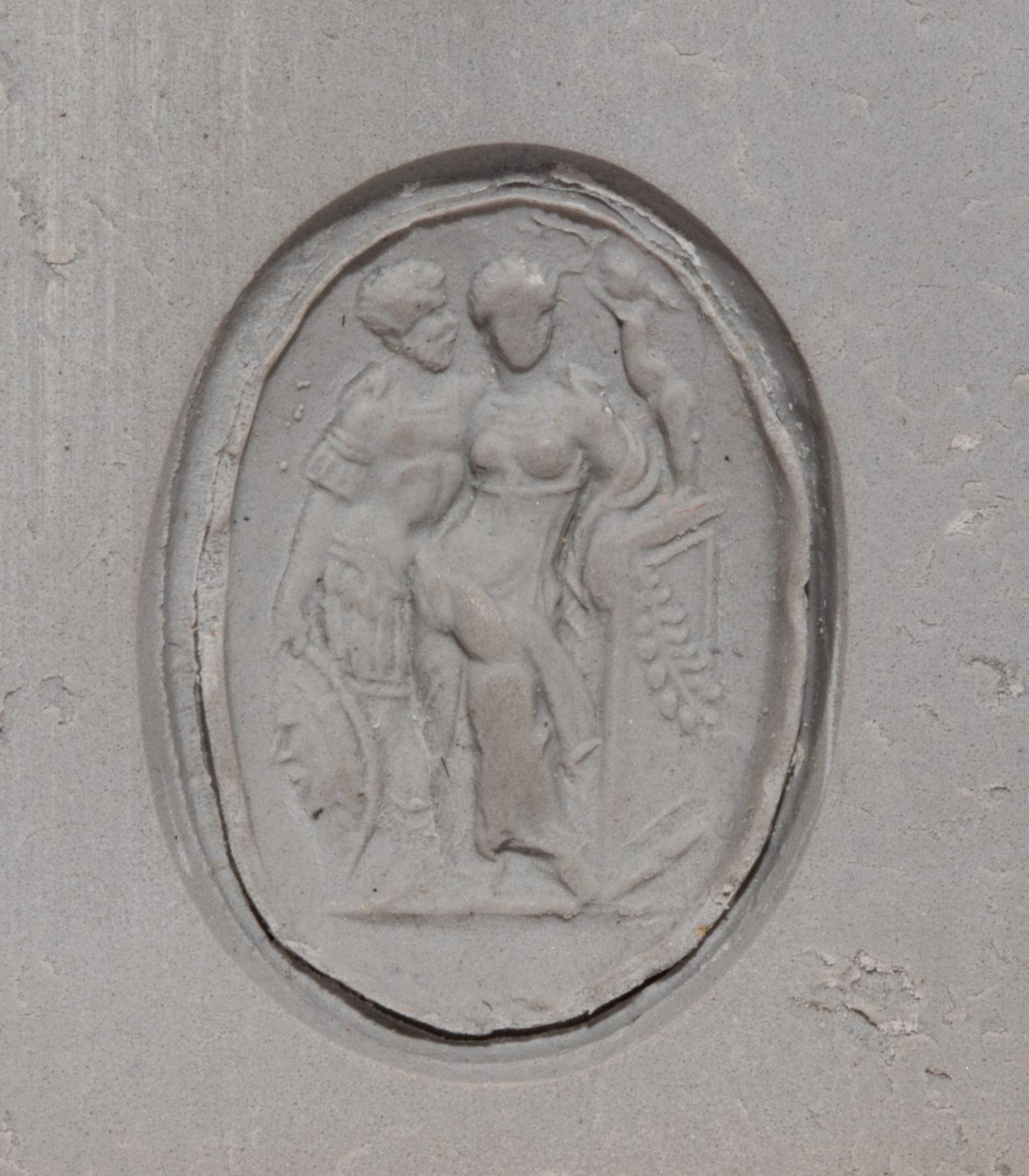A Neoclassical Gold and Glass Paste Gilt-Seal Fob with Eros Crowing Mars and Venus