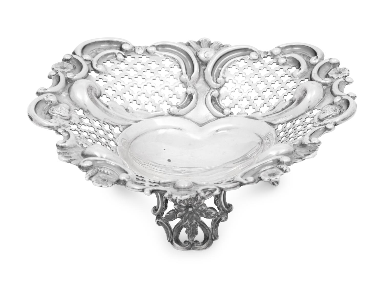 A Victorian Silver Reticulated Heart-Shaped Dish