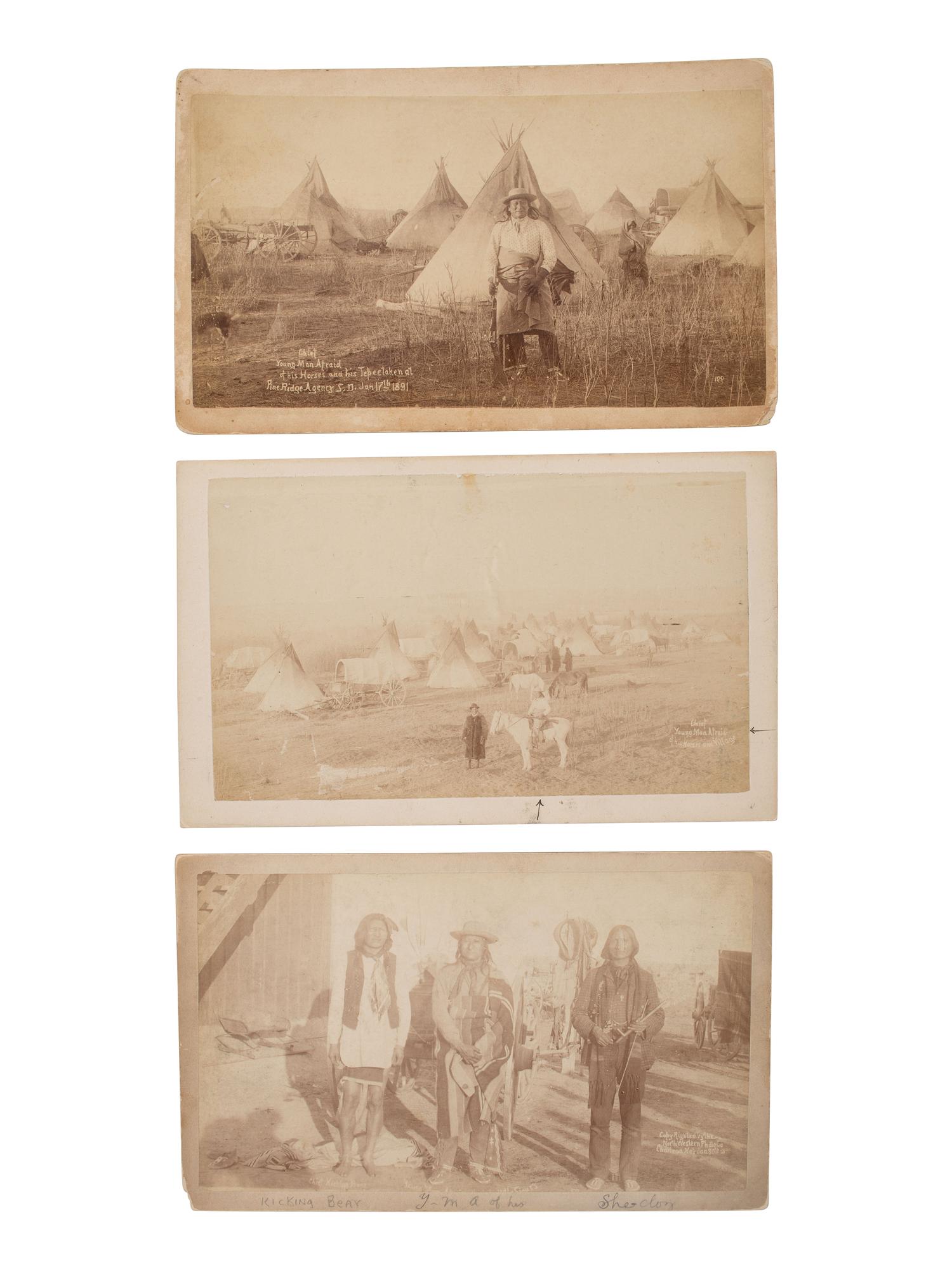 [WOUNDED KNEE]. A group of 7 photographs related to the Wounded Knee Massacre. Chadron, NE: Northwestern Photographic Co., ca 1890s.