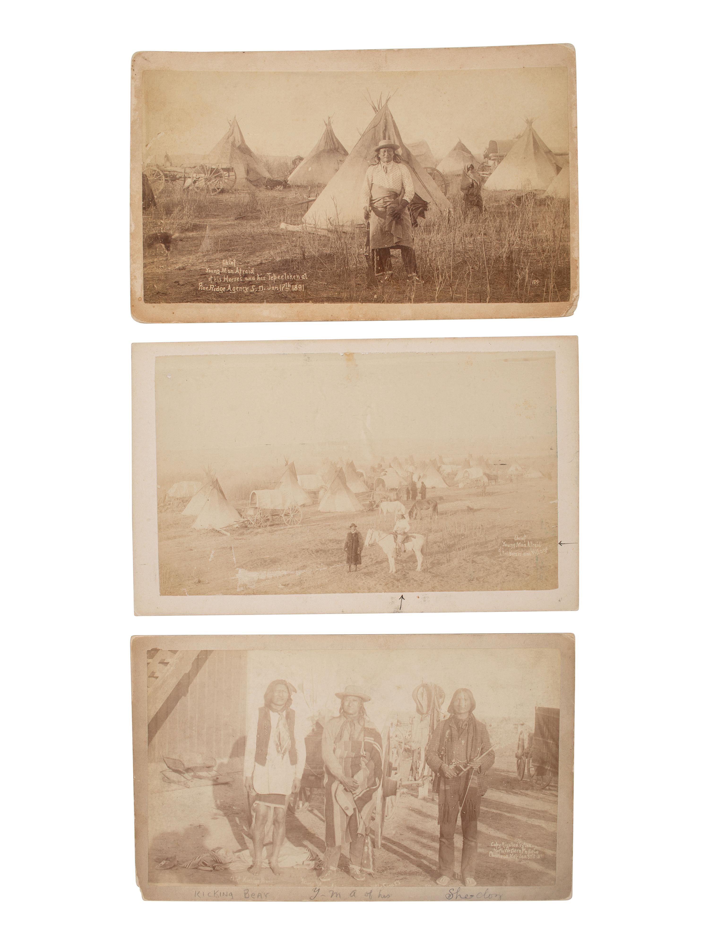 [WOUNDED KNEE]. A group of 7 photographs related to the Wounded Knee Massacre. Chadron, NE: Northwestern Photographic Co., ca 1890s.