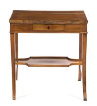 A Continental Fruitwood Occasional Table Height 26 1/2 x width 25 1/2 x depth 18 inches.