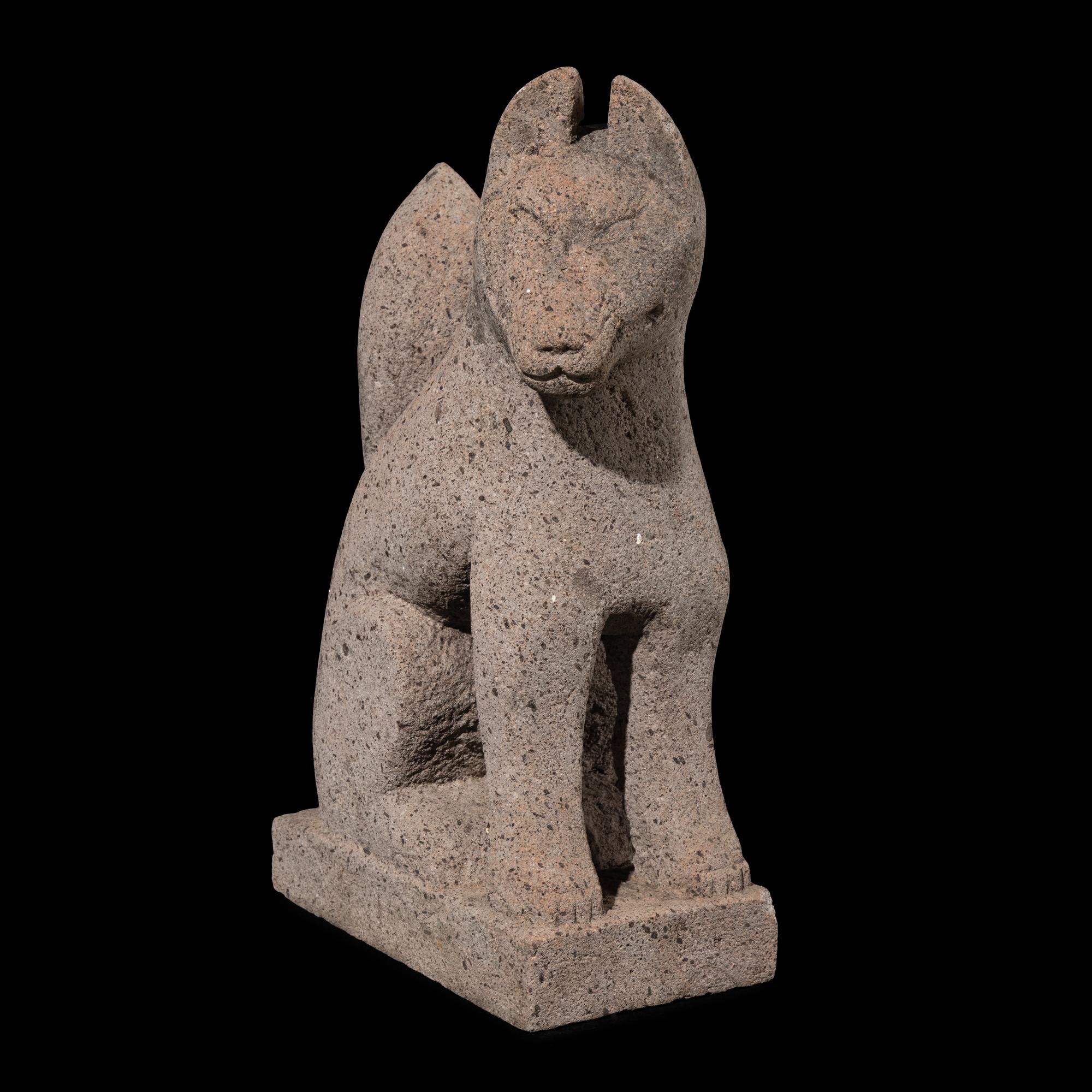 A Pair of Japanese Stone Foxes, Kitsuné, 19th Century