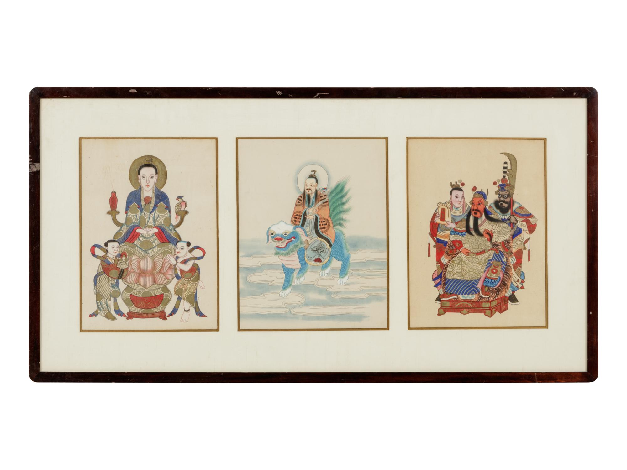 Three Chinese Ink and Color on Paper Paintings