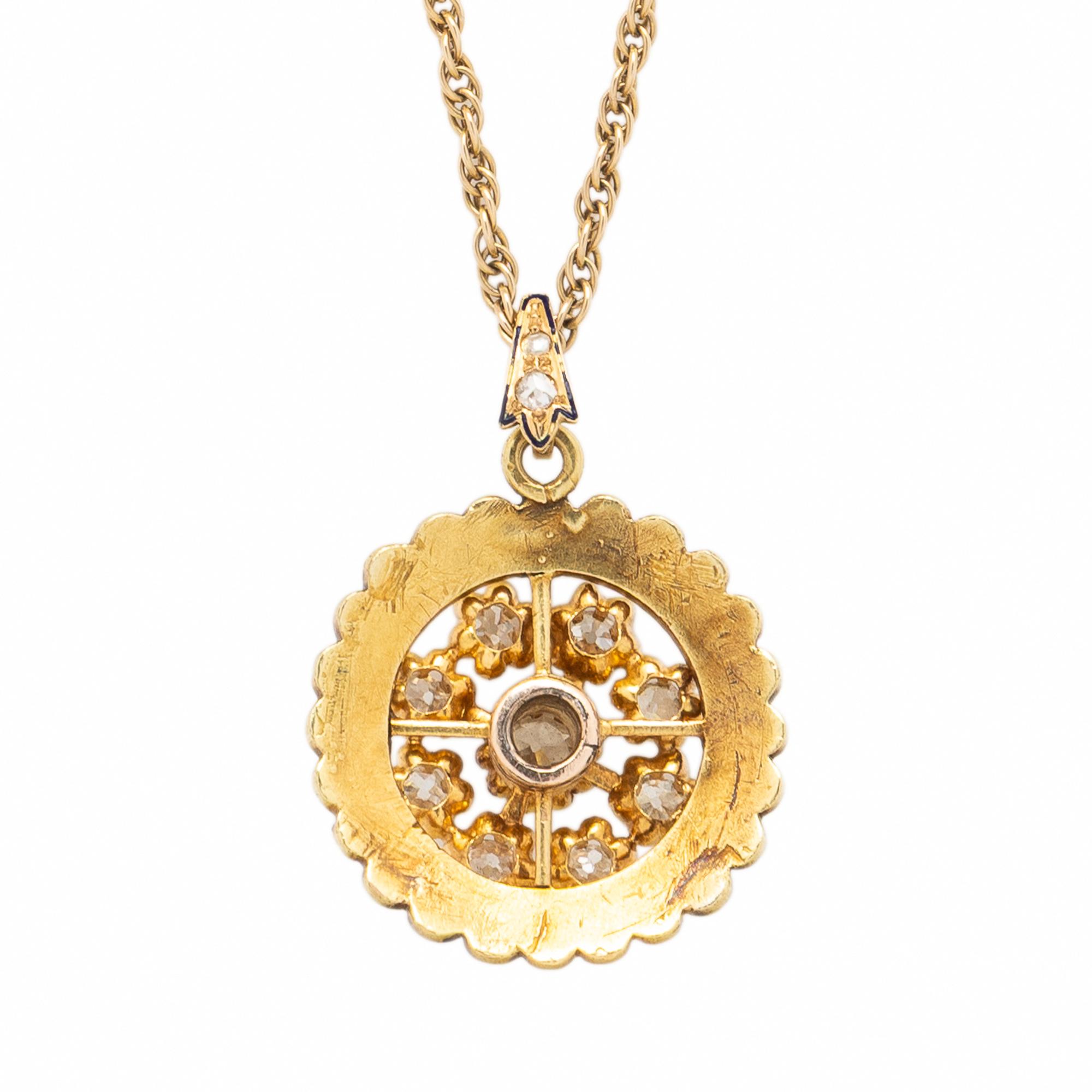 Diamond, Enamel, and Yellow Gold Necklace