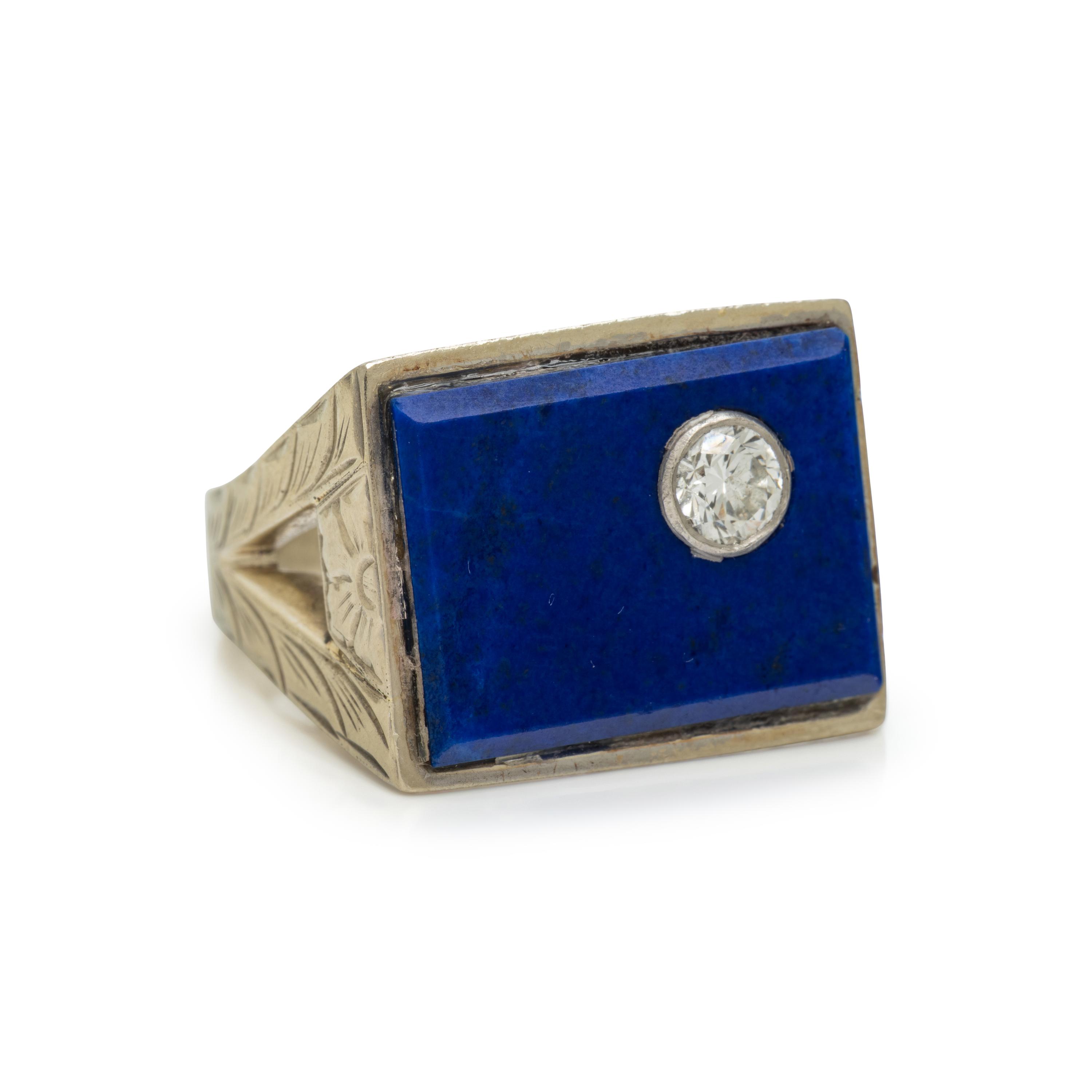 Lapis Lazuli, Diamond, and White Gold Ring
