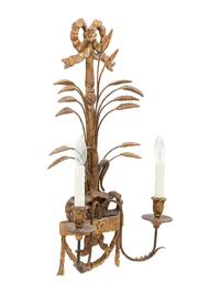 A Pair of Italian Neoclassical Style Giltwood and Metal Two-Light Sconces