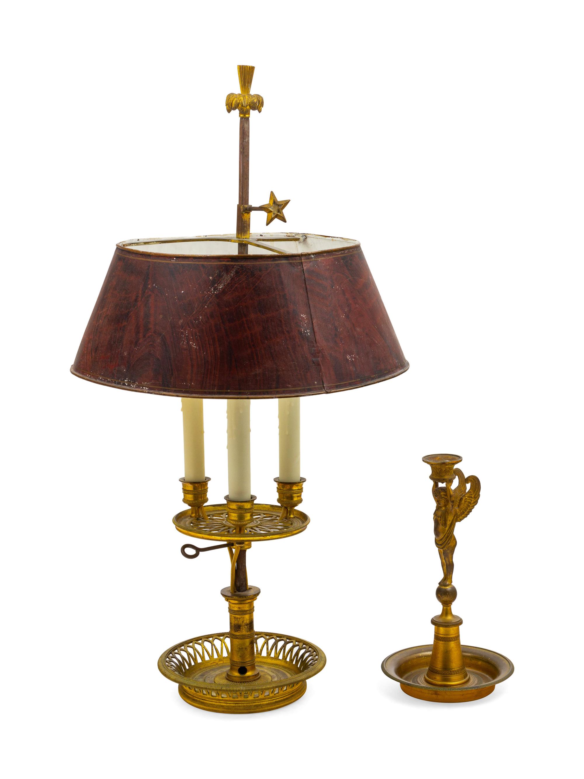 Two Empire Style Gilt Metal Candlesticks — 19TH CENTURY