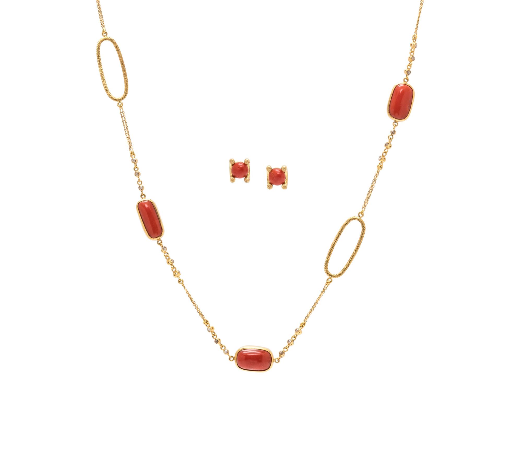 COLLECTION OF CORAL AND DIAMOND JEWELRY