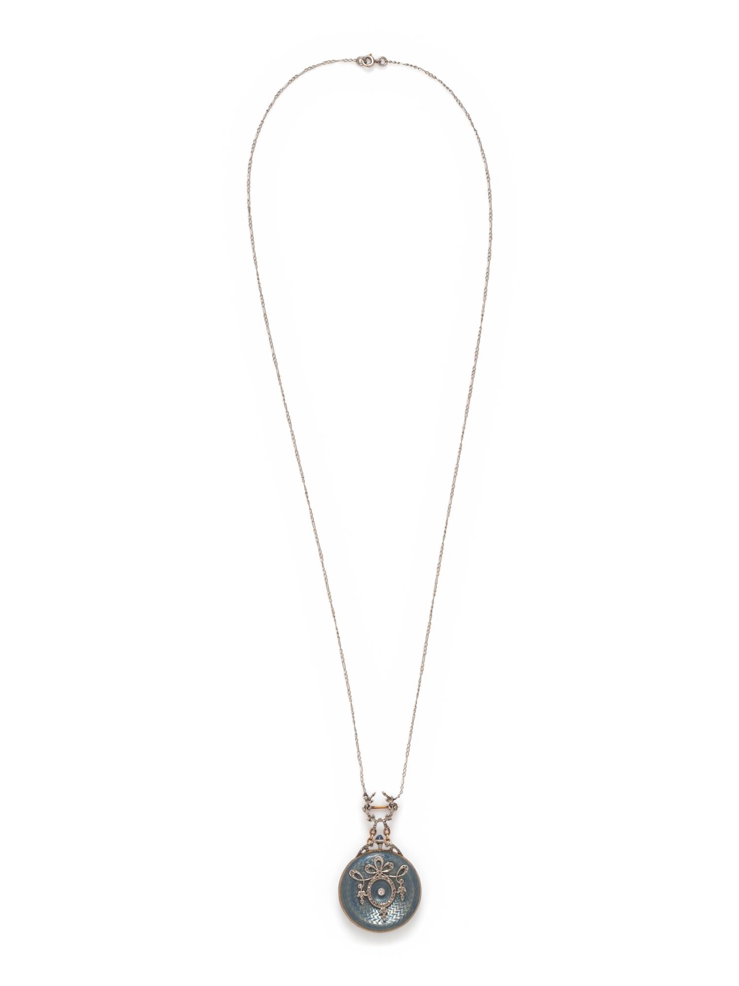 PATEK PHILIPPE, EDWARDIAN, ENAMEL AND DIAMOND PENDANT/WATCH