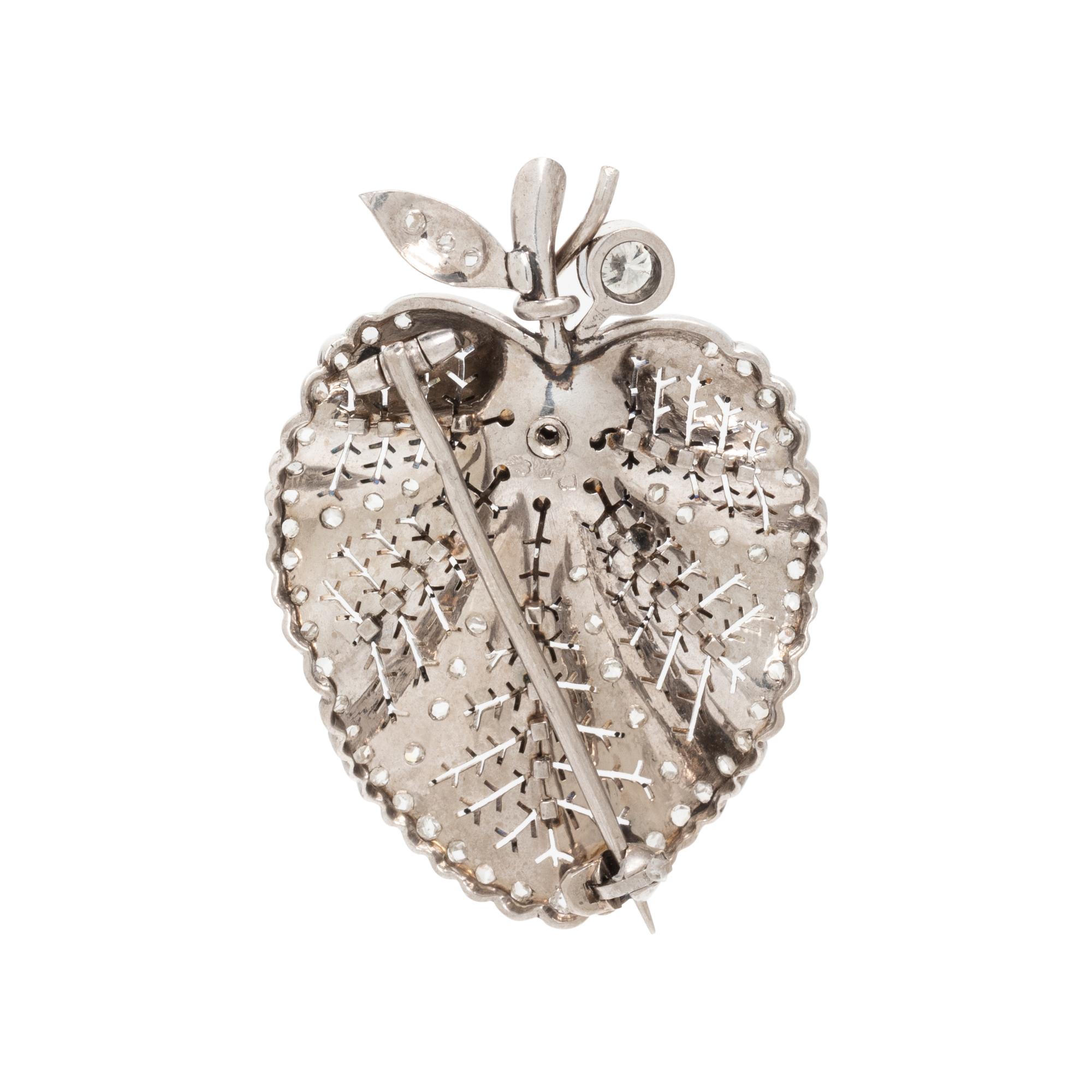 PLATINUM AND DIAMOND LEAF BROOCH