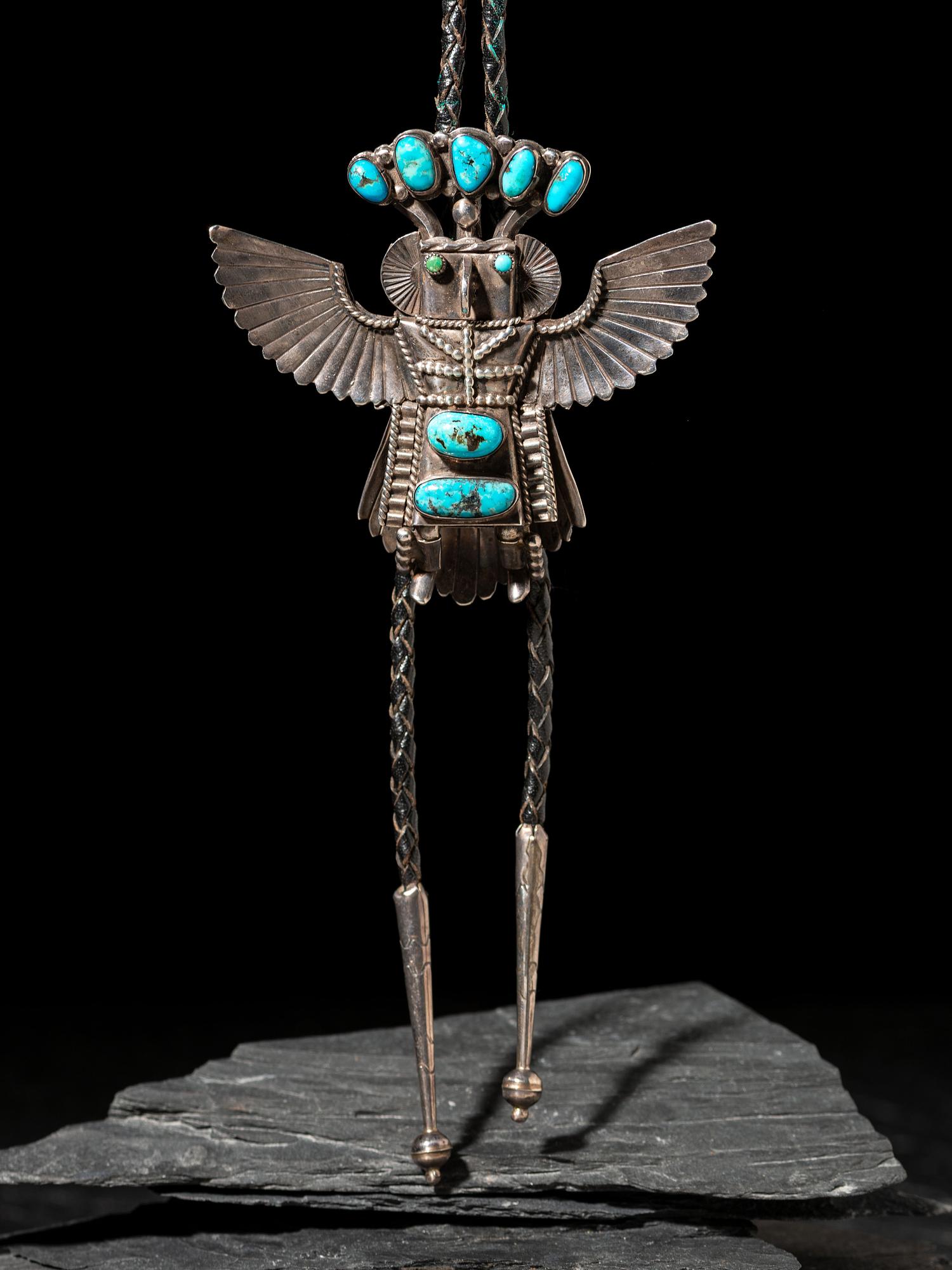 Silver and Turquoise Eagle Katsina Bolo Tie