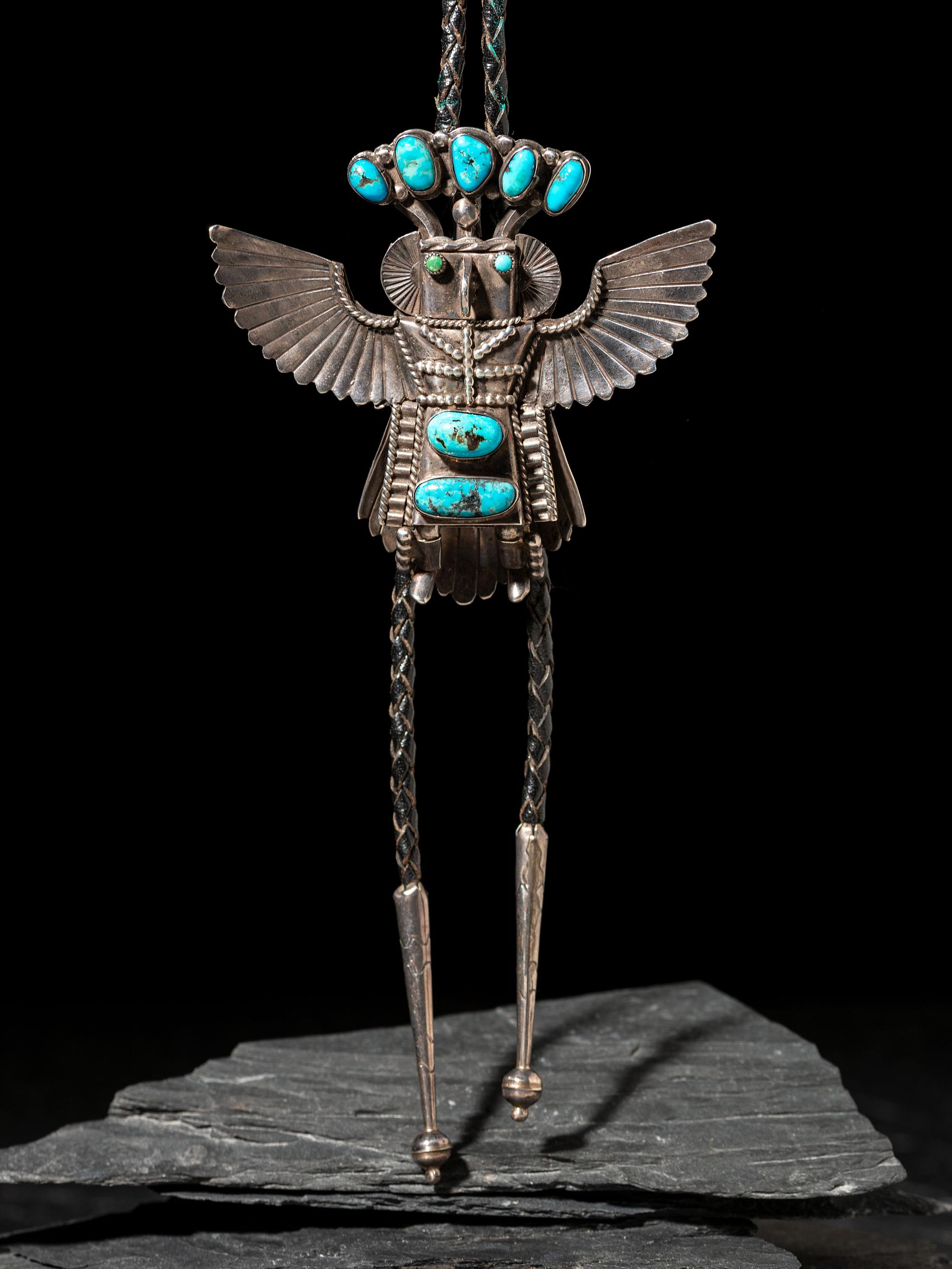 Silver and Turquoise Eagle Katsina Bolo Tie