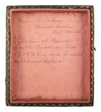 [CIVIL WAR] -- [AFRICAN AMERICANA]. Sixth plate tintype of Galen H. Osborne, Special Service, New York Herald , with partial letter referencing African American Robert Smalls' commandeering of the CSS Planter . May 1862.