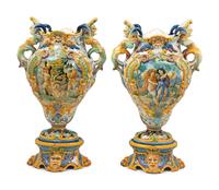 A Pair of Italian Majolica Urns