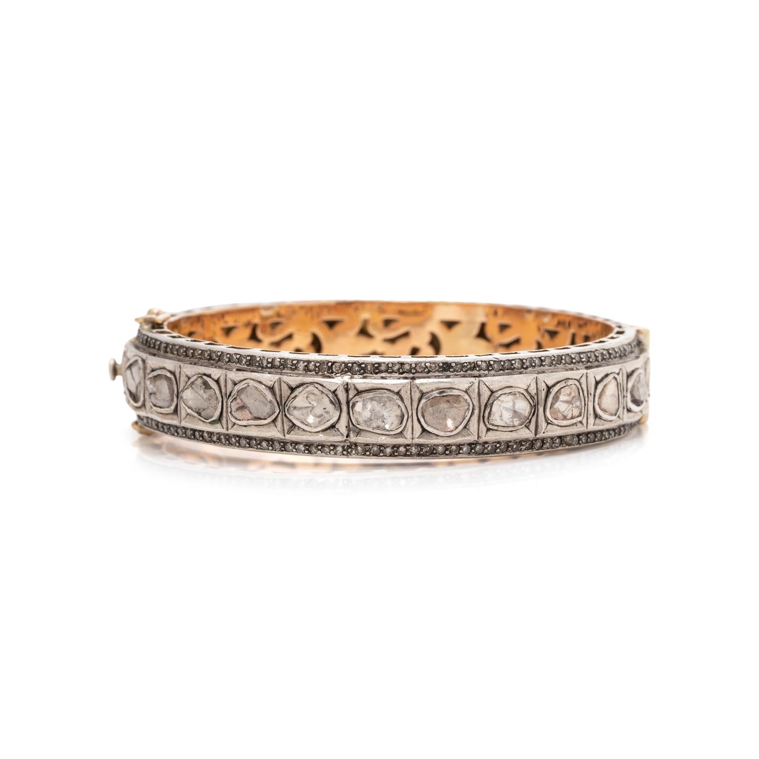 SILVER, GOLD AND DIAMOND BANGLE BRACELET