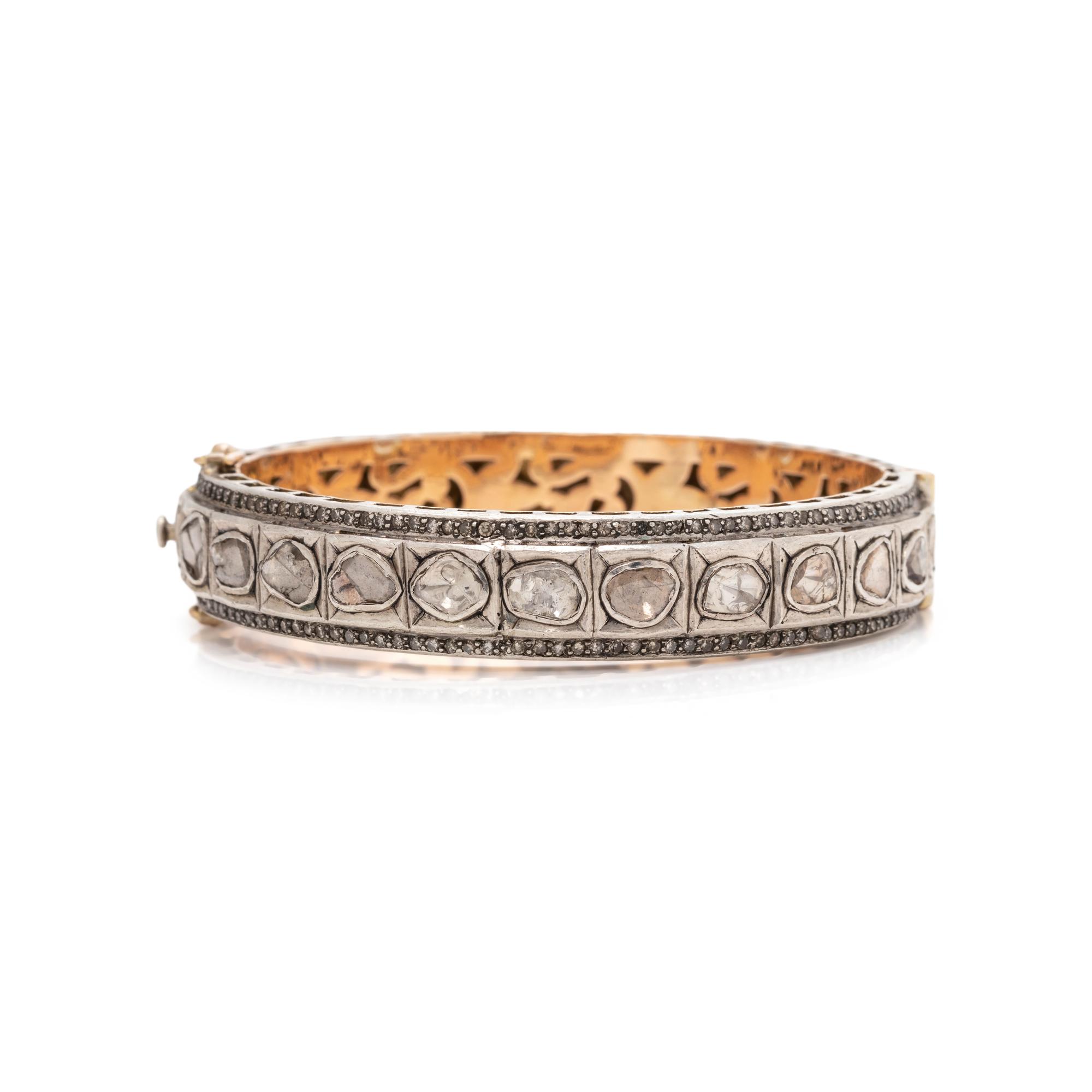 SILVER, GOLD AND DIAMOND BANGLE BRACELET