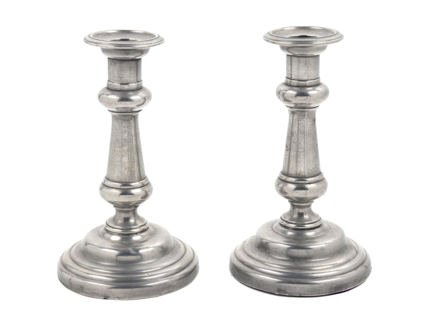 A Pair of British Pewter Candlesticks