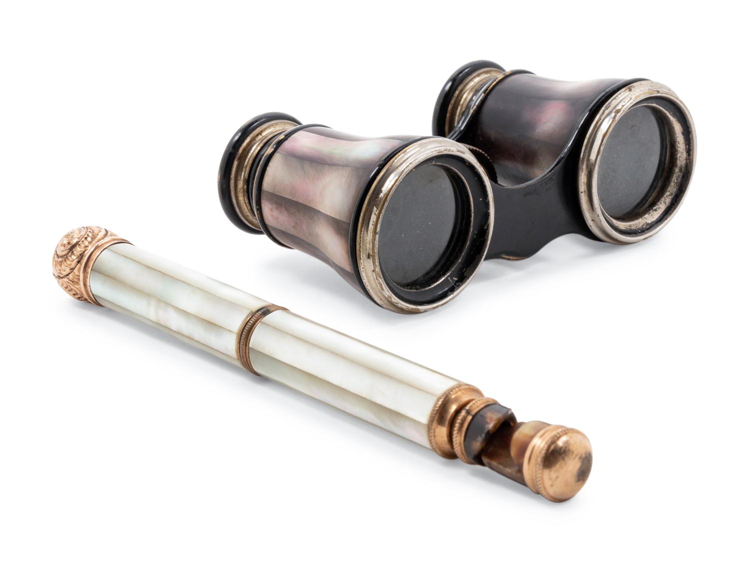 A Pair of French Mother-of-Pearl Veneered Opera Glasses
