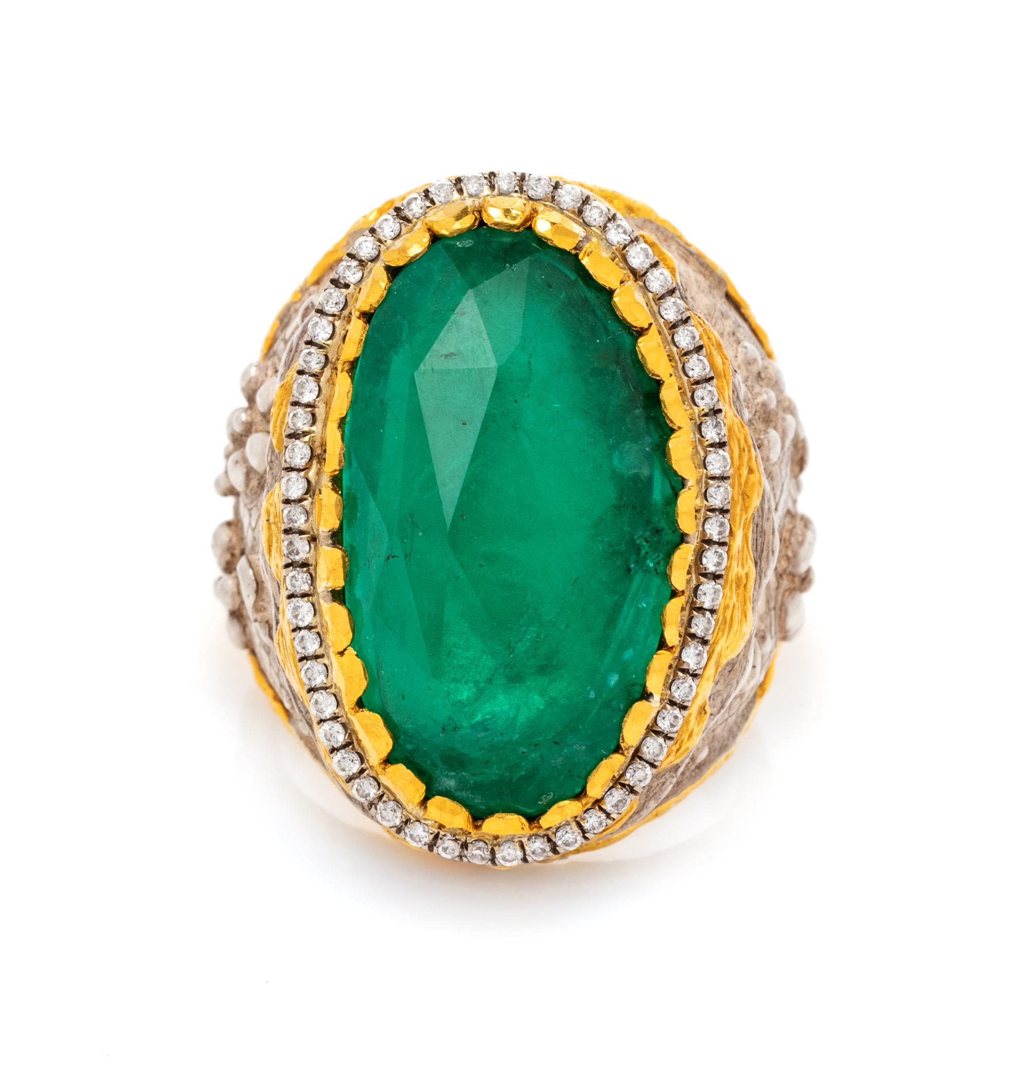 A Sterling Silver, 24 Karat Gold, Assembled Gemstone and Diamond Ring, Victor Velyan,