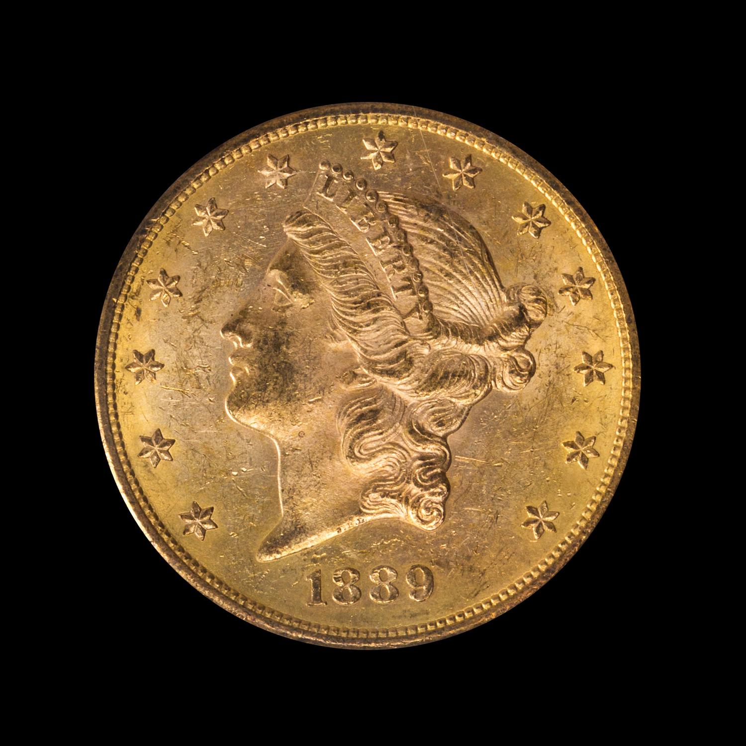 A United States 1889-S Liberty Head $20 Gold Coin