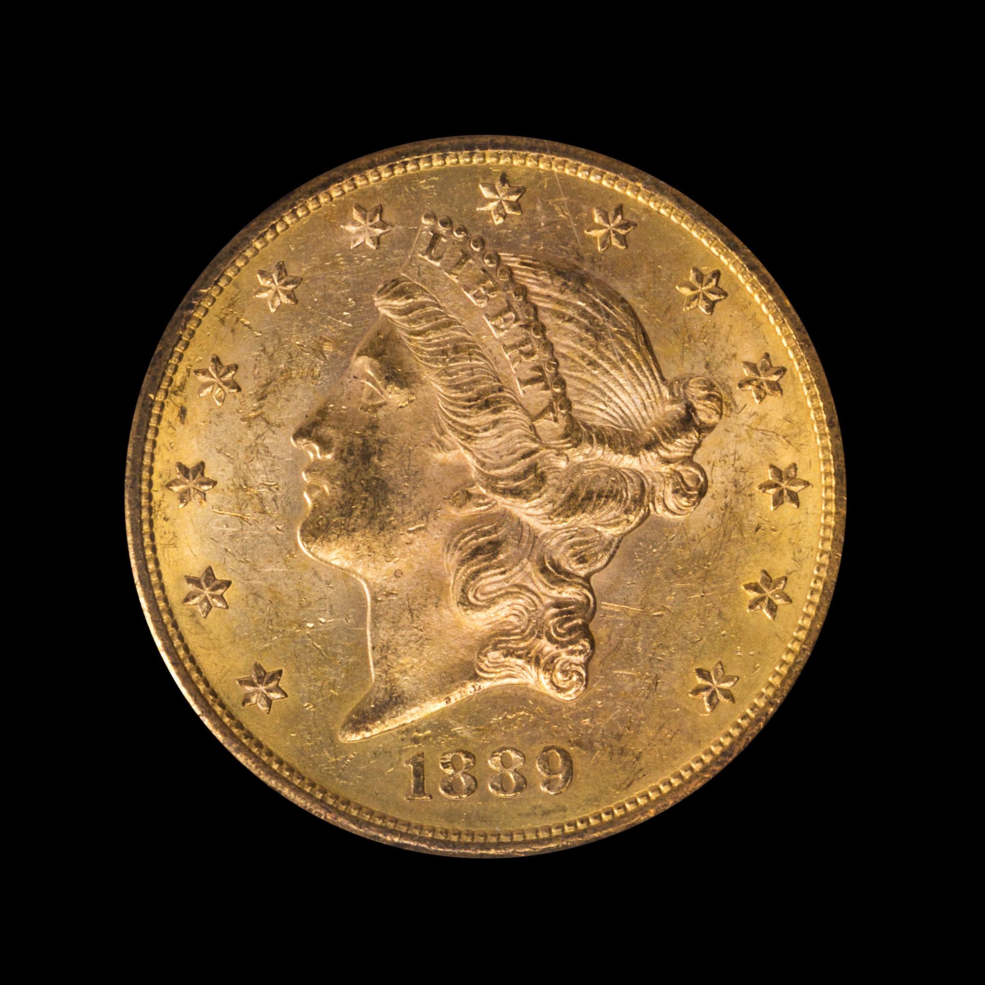 A United States 1889-S Liberty Head $20 Gold Coin