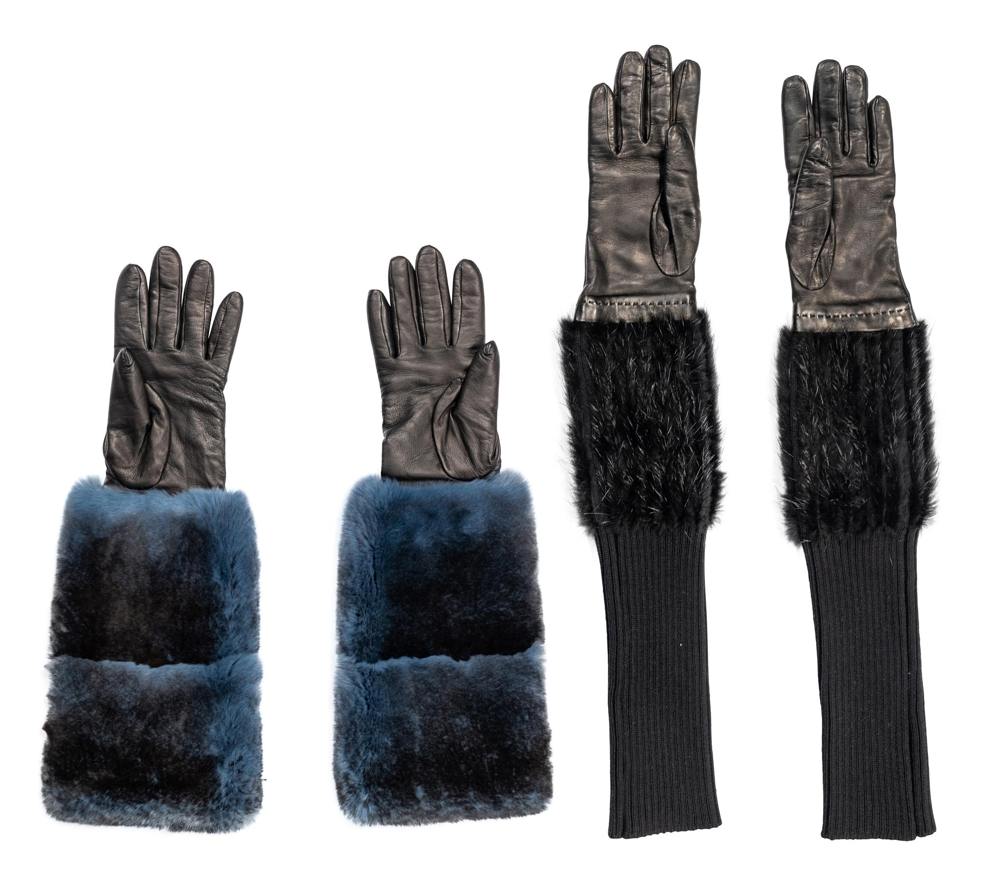 Two Pairs of Designer Fur Trimmed Gloves: One Prada, One Fendi