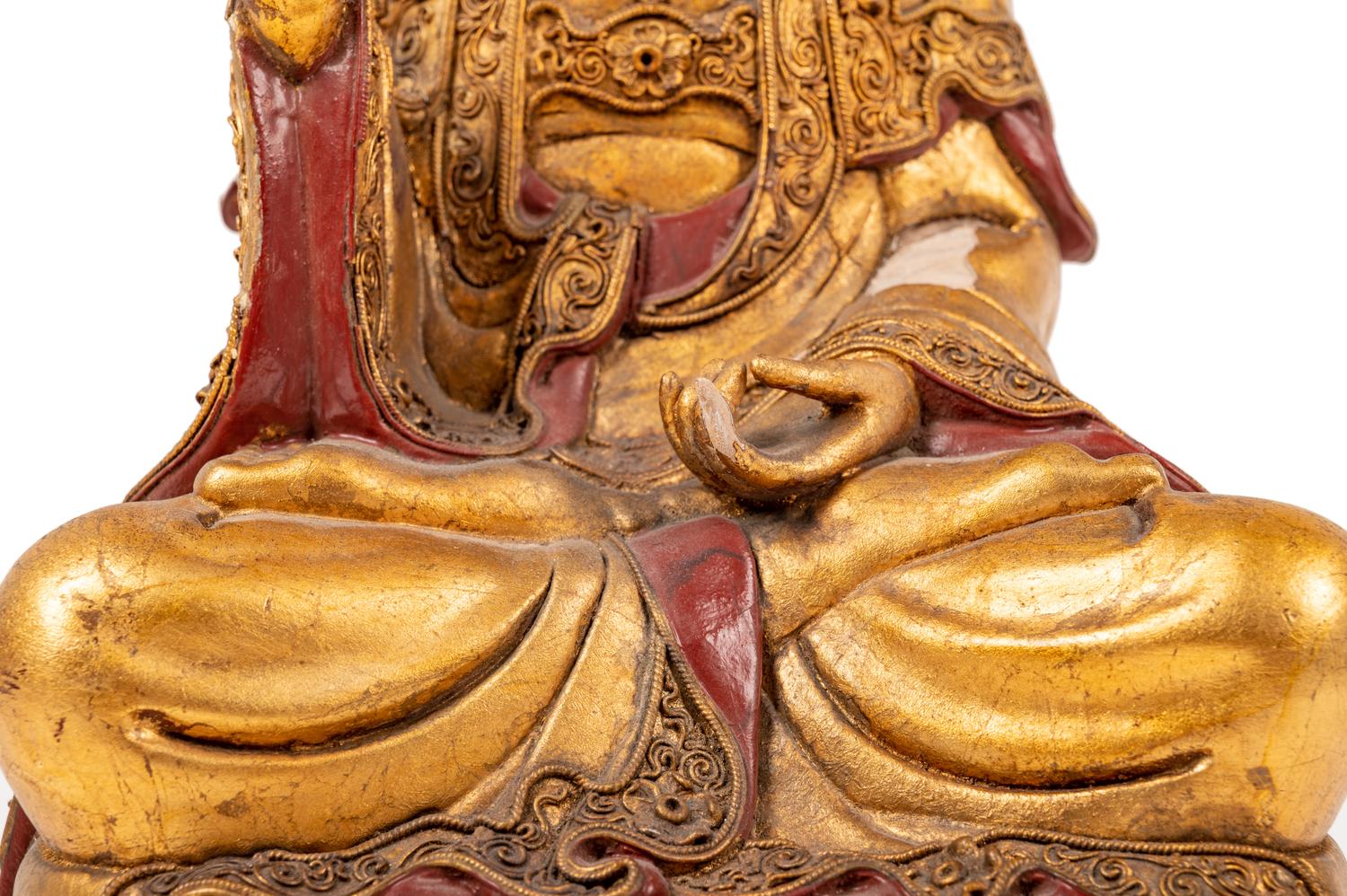 A Chinese Gilt Lacquered Wood Figure of Guanyin