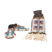 Sioux Beaded Moccasins AND Bag with American Flags