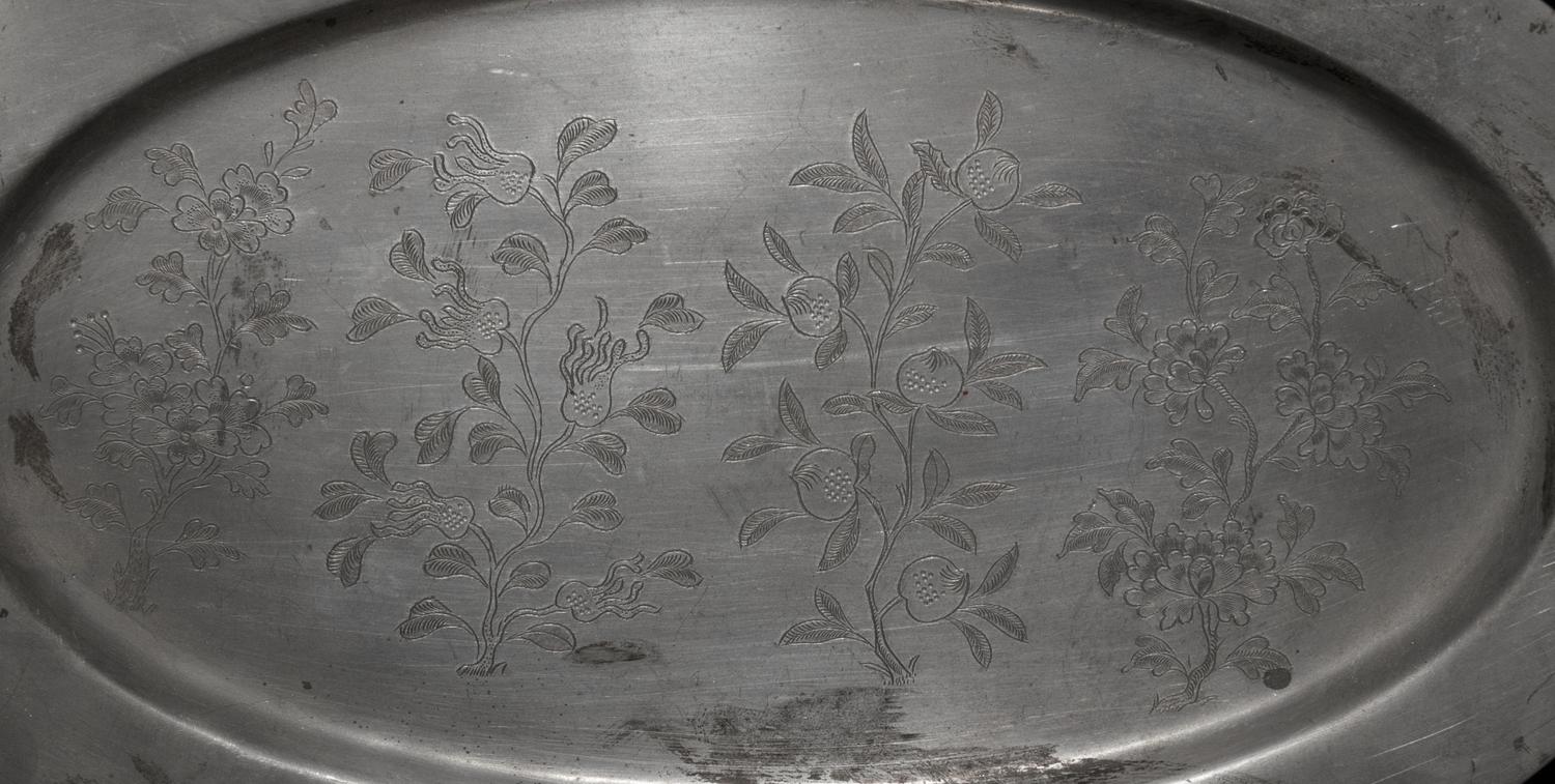 Two Bronze Incense Burners and a Chinese Pewter Tray