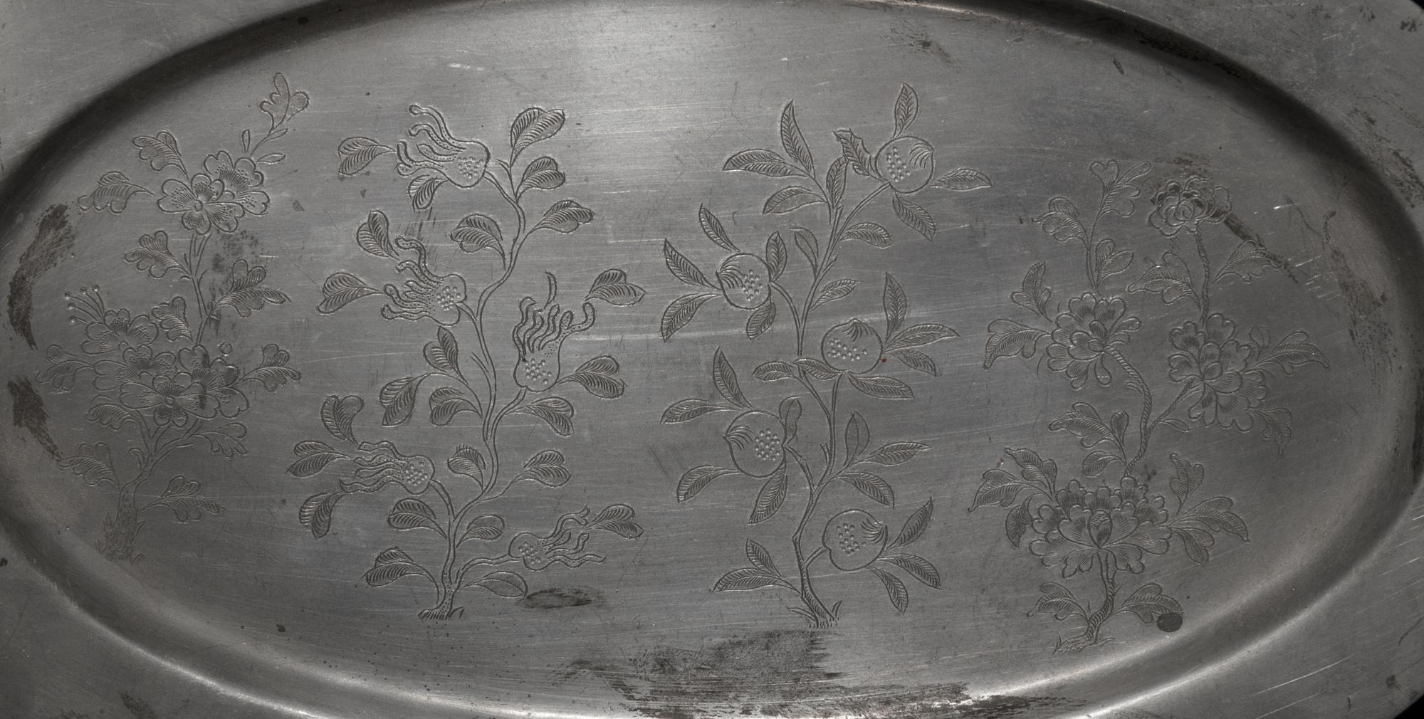 Two Bronze Incense Burners and a Chinese Pewter Tray