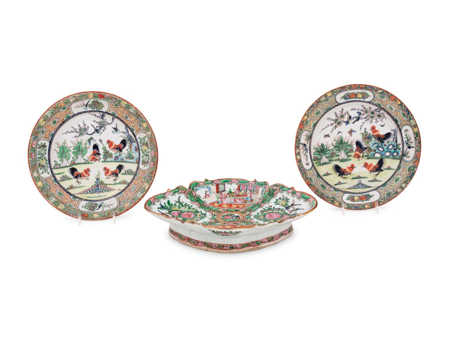 Five Chinese Export Famille Rose Porcelain Plates