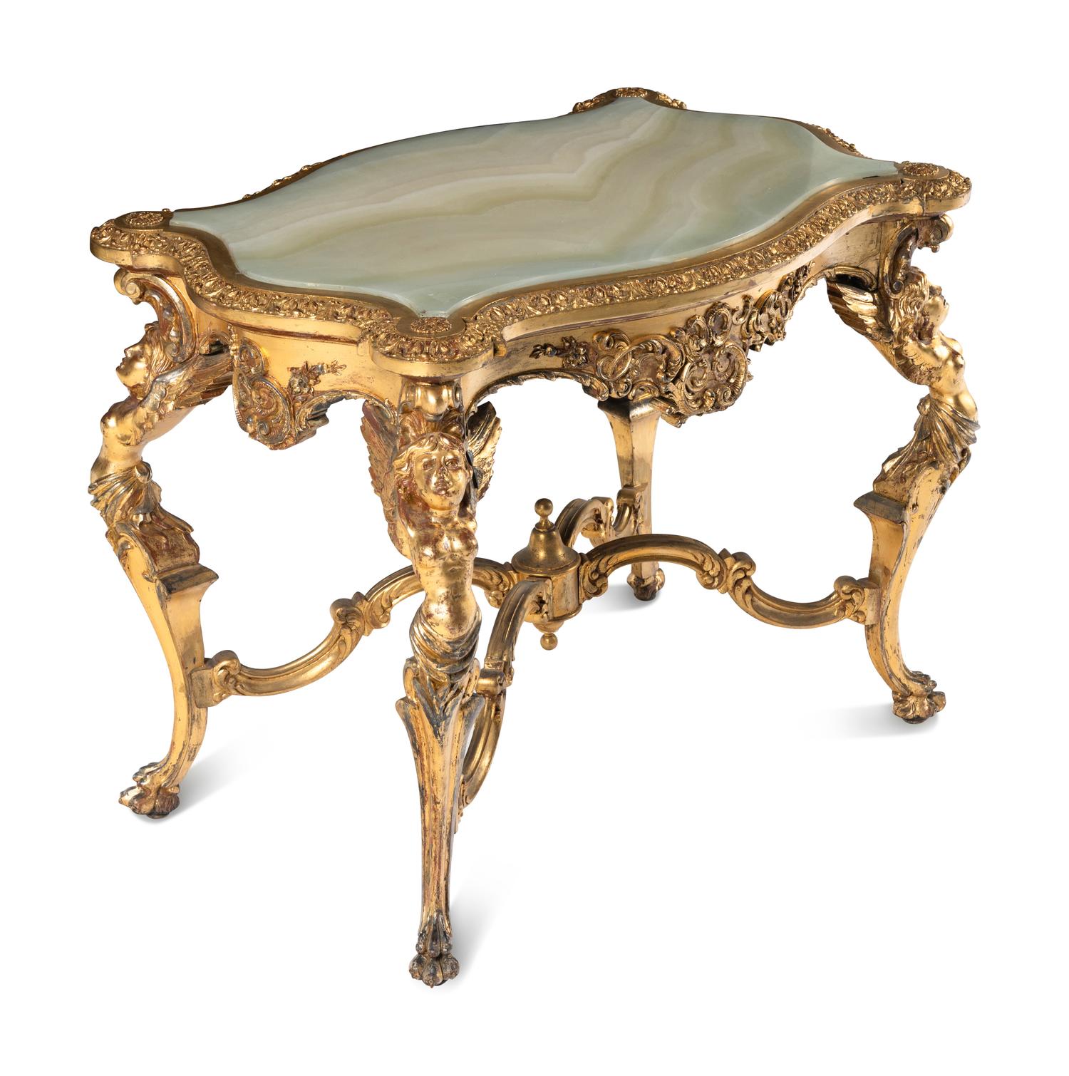 A Continental Rococo Style Giltwood Onyx-Top Table