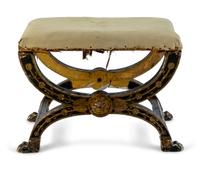 An Italian Black and Gilt Decorated Cerule Bench — 19TH CENTURY