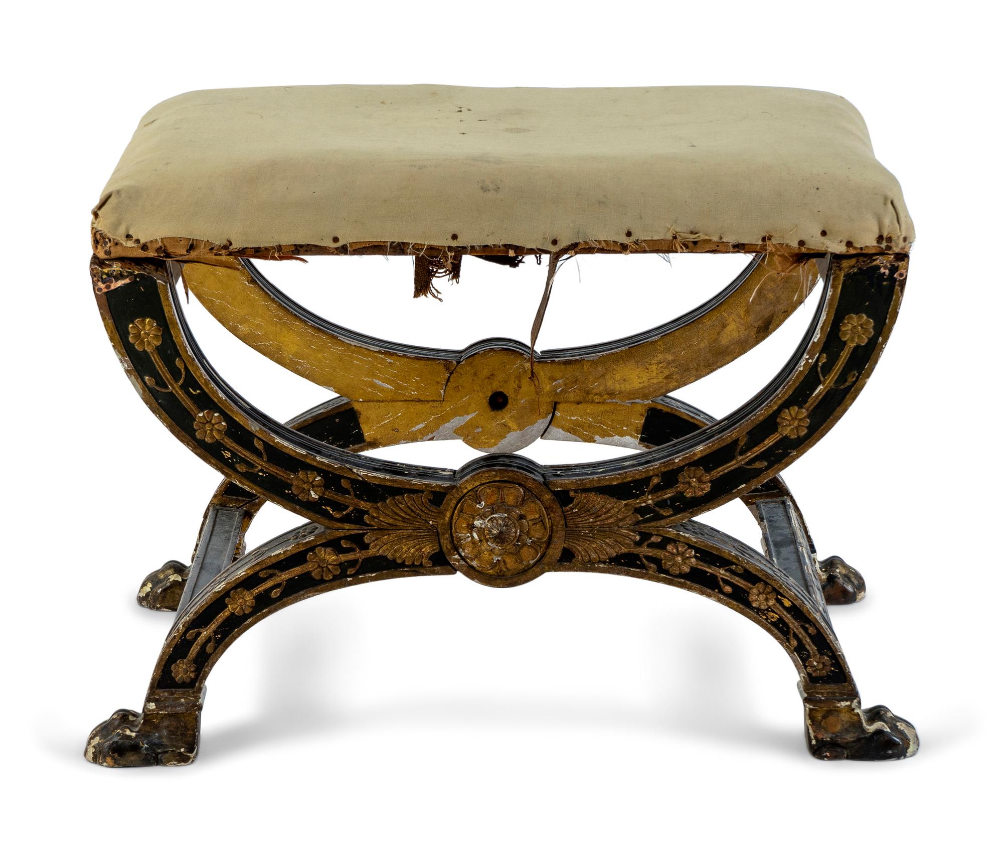 An Italian Black and Gilt Decorated Cerule Bench — 19TH CENTURY