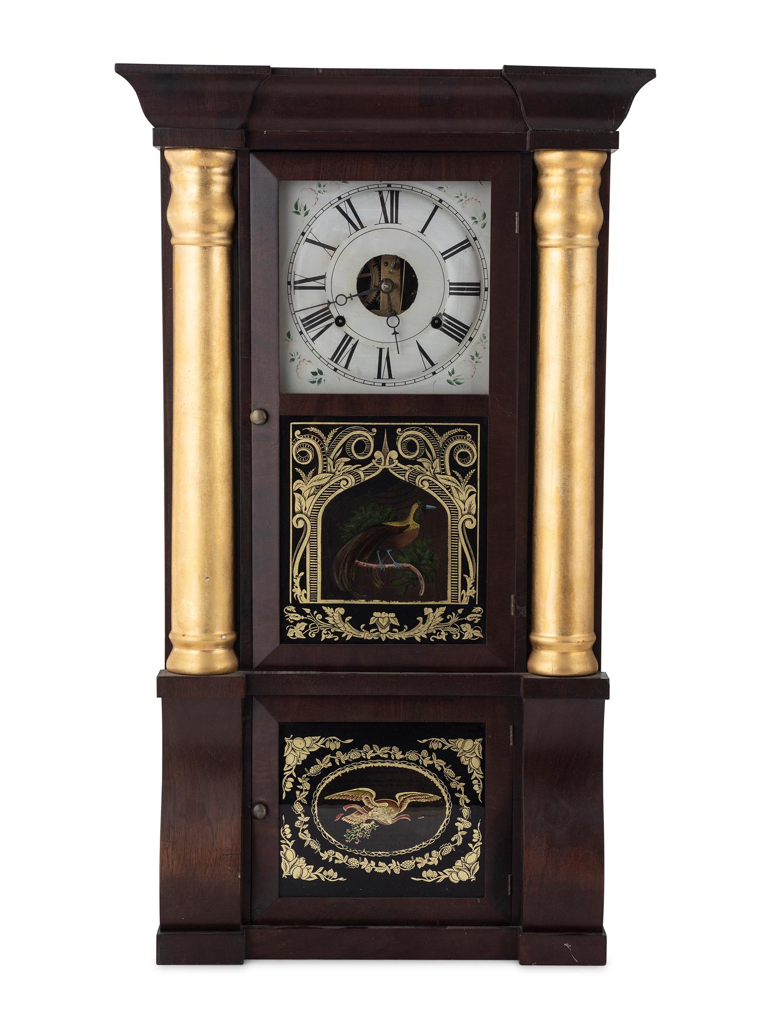 A Seth Thomas Empire Mahogany and Giltwood Shelf Clock