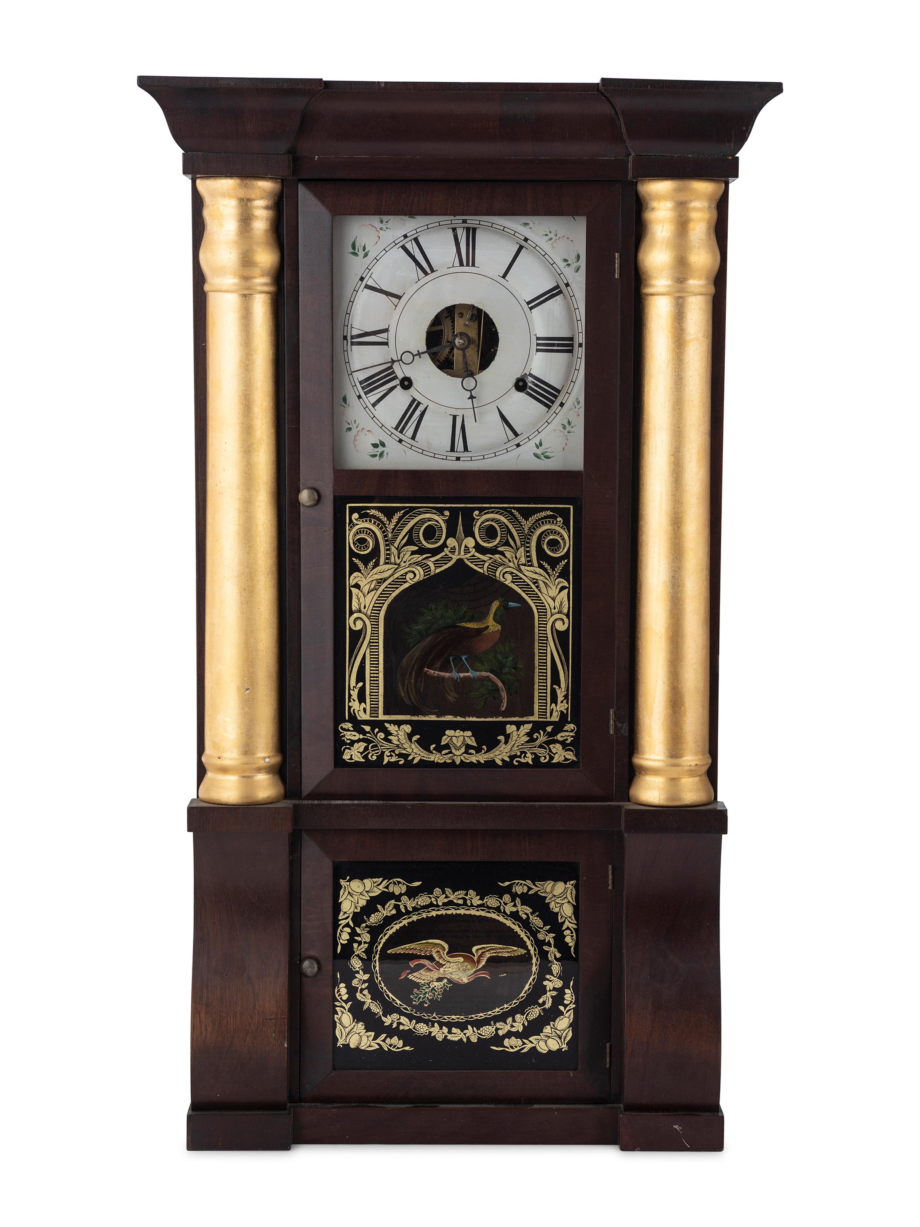 A Seth Thomas Empire Mahogany and Giltwood Shelf Clock
