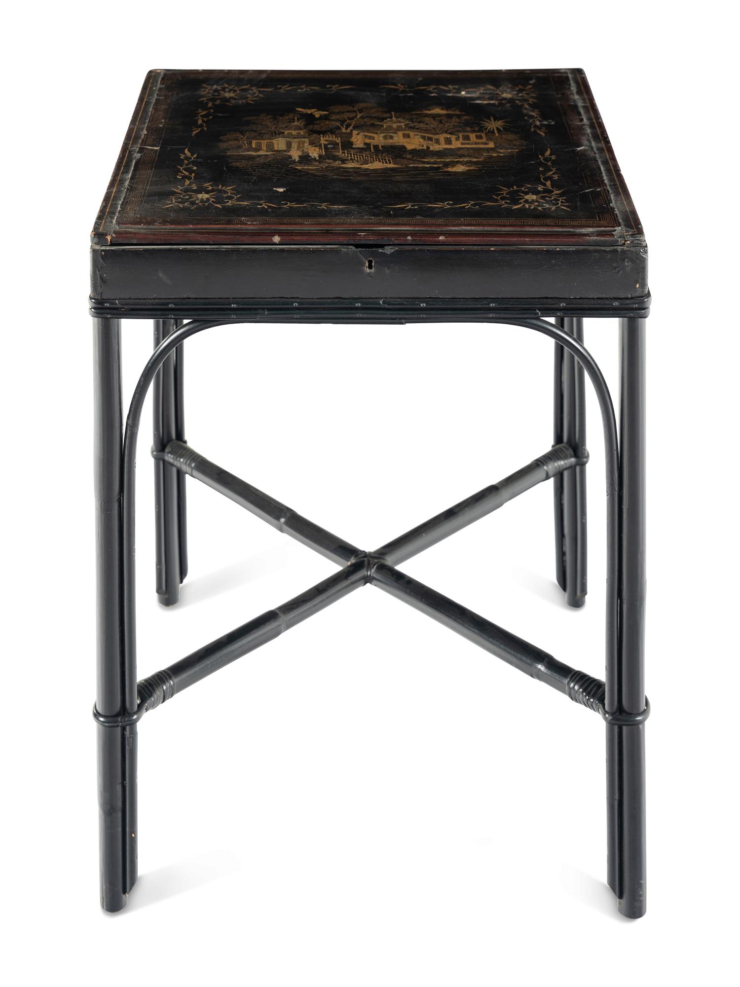 A Chinese Export Gilt and Black Lacquered Box