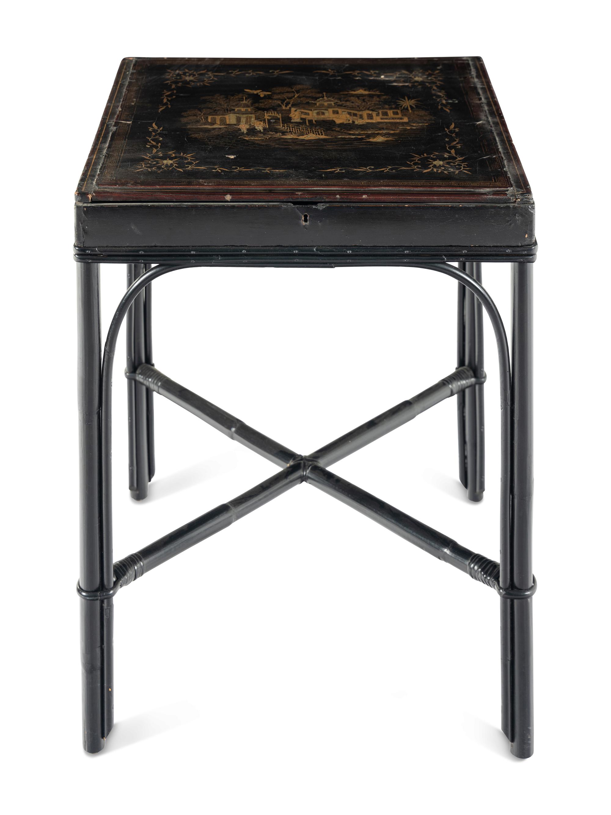 A Chinese Export Gilt and Black Lacquered Box