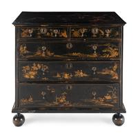 A William and Mary Black and Gilt-Japanned Chest of Drawers