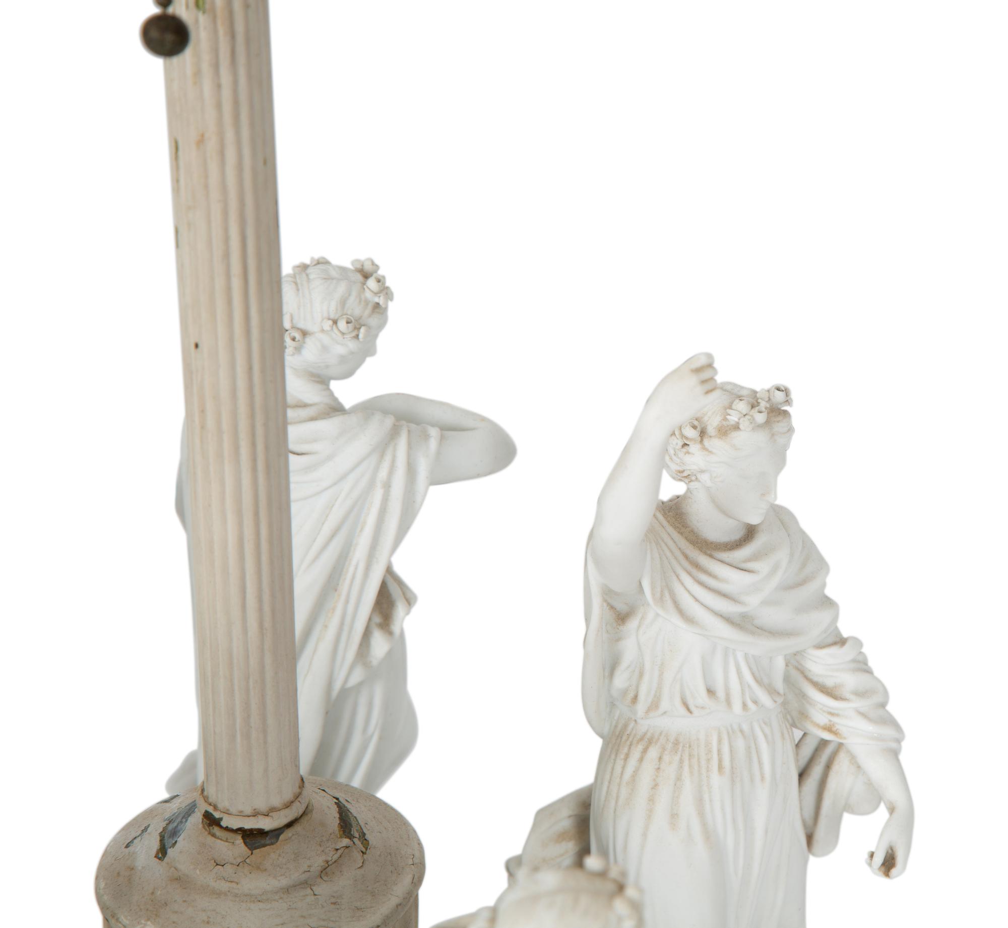 A Neoclassical Style French Bisque Porcelain Figural Lamp