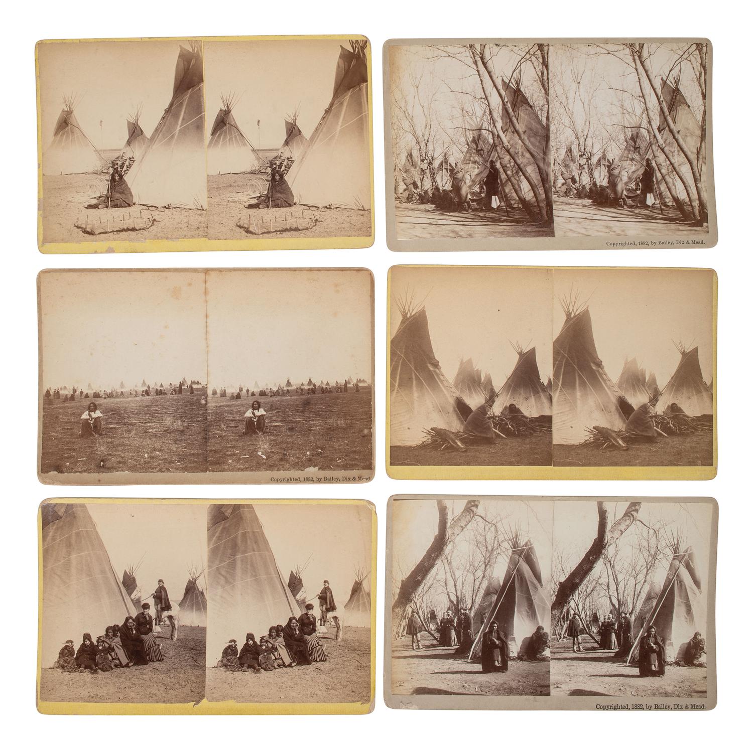 A group of 11 stereoviews documenting Sitting Bull's internment at Fort Randall, Dakota Territory. Bailey, Dix, and Mead, 1882.